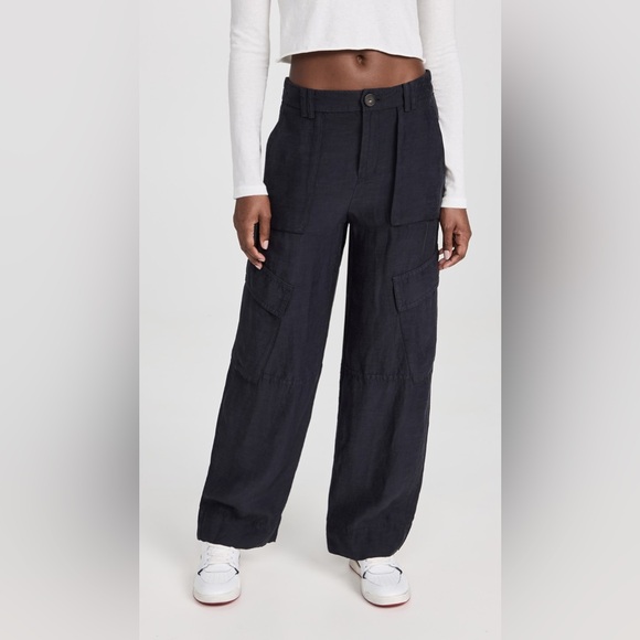 Vince Linen-Blend Wide-Leg Cargo Pants in Coastal Blue – Women’s Size 12 NWT